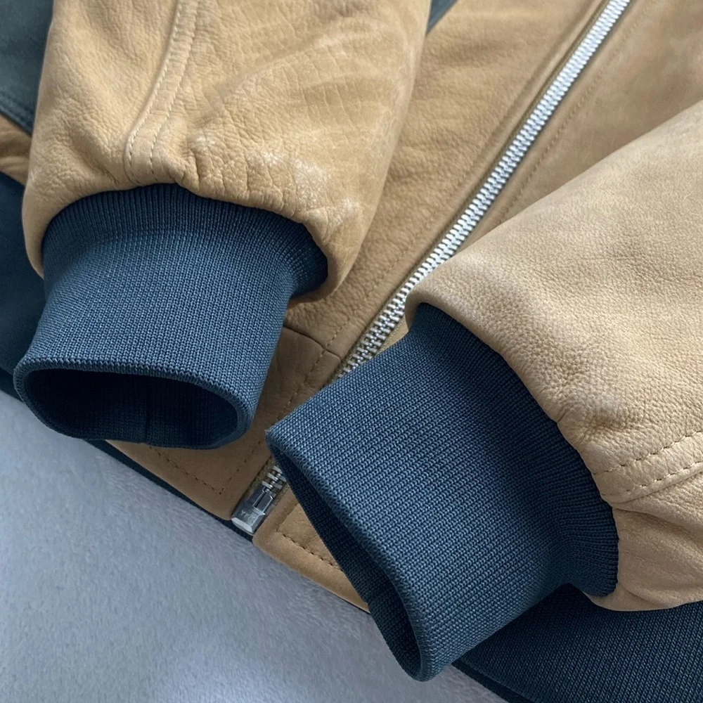 Scotch & Soda Buffalo Leather Removable Faux Shearling Aviator Bomber Jacket - Picture 11 of 16